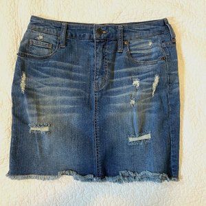 Mossimo Skirt Womens 10/30 Blue Mini Short 5-Pocket Distressed Stone Wash Denim